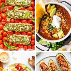 Collage of 4 different High Protein Dinner Recipes.