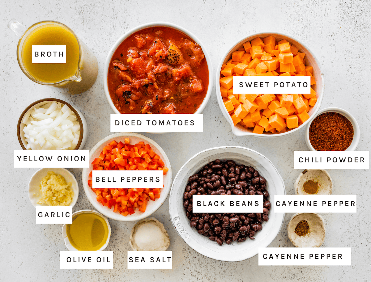 Sweet Potato, Rolled Oats, Almond Flour, Chopped Pecans, Maple Syrup, Vanilla, Chocolate Chips, Coconut Oil, and a mixture of Baking Powder, Fine Sea Salt, and Ground Ginger, and Ground Cinnamon.