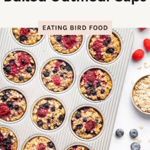 Mixed berry baked oatmeal cups in a muffin pan.