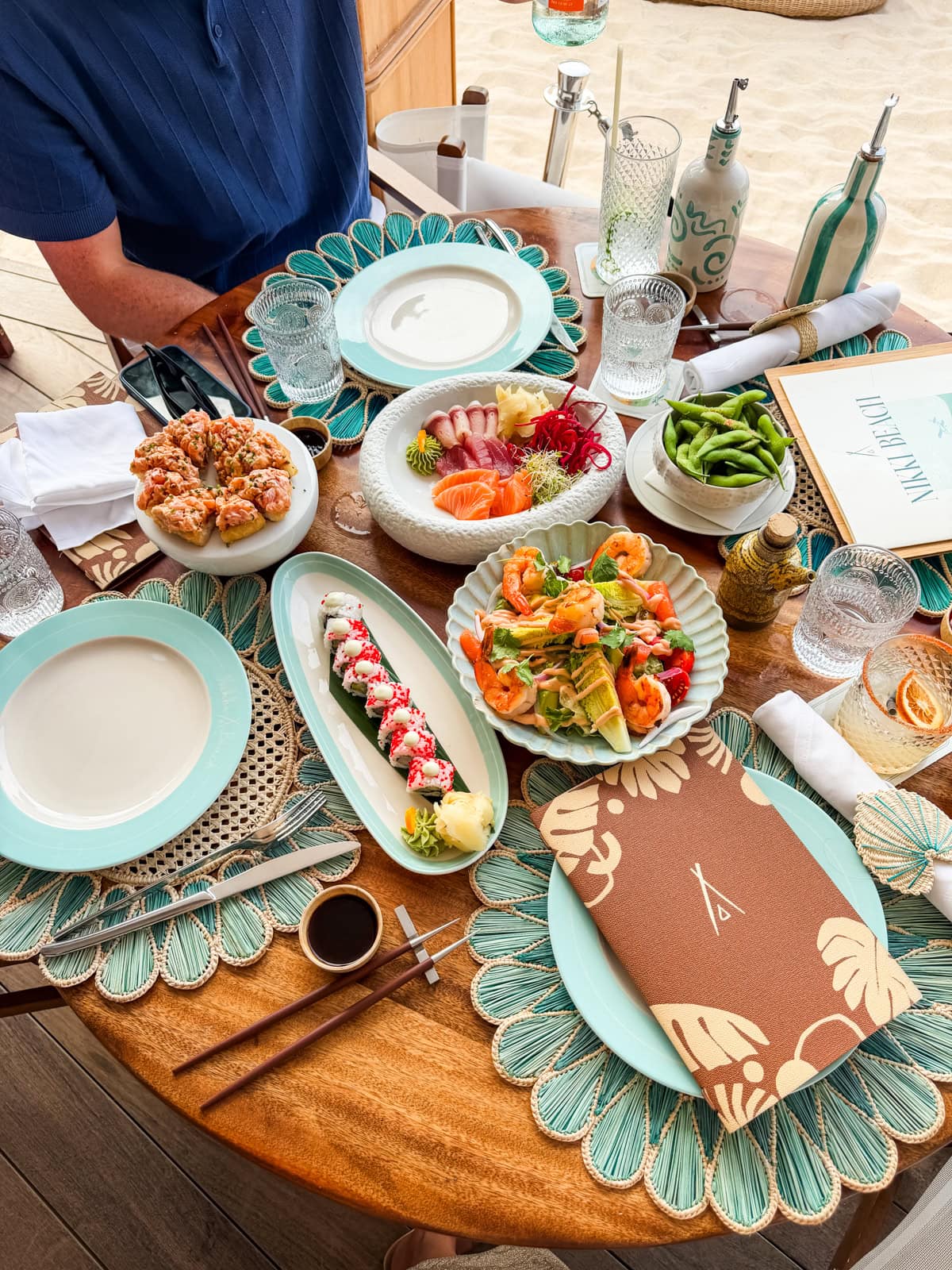 Full table spread at Nikki Beach in St. Barths