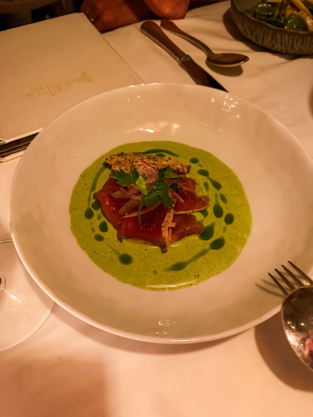 Tuna tiradito in green herb sauce at Bonito restaurant in St. Barths