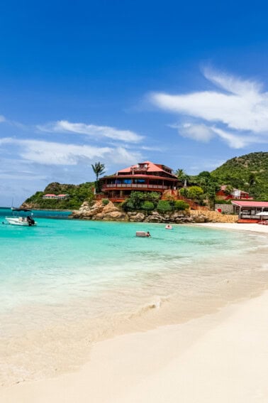 Eden Rock hotel perched on volcanic rock at St. Jean Beach, St. Barths, with crystal clear turquoise water