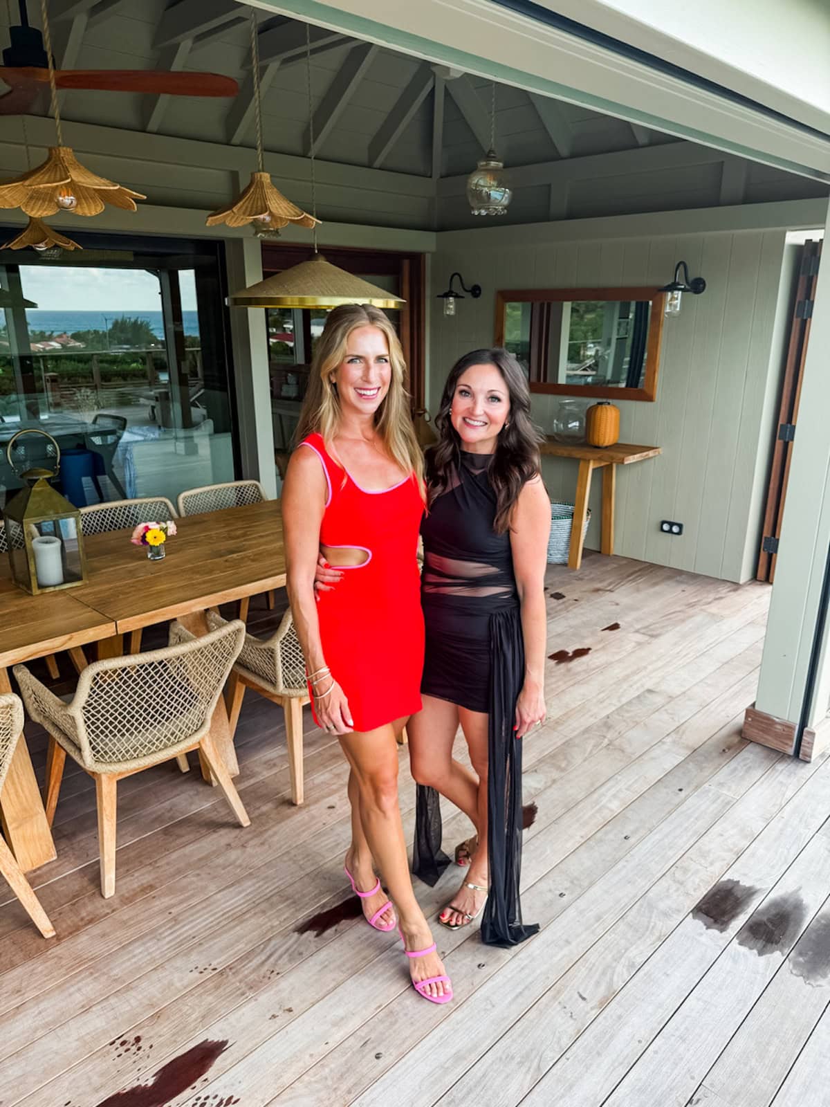 Brittany and Alyssa dressed up on the villa deck before the private chef dinner at Villa Bonnie, St. Barths