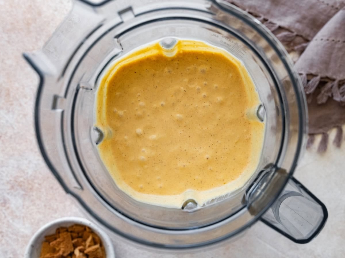 Cottage cheese pumpkin ice cream mixture in a blender.