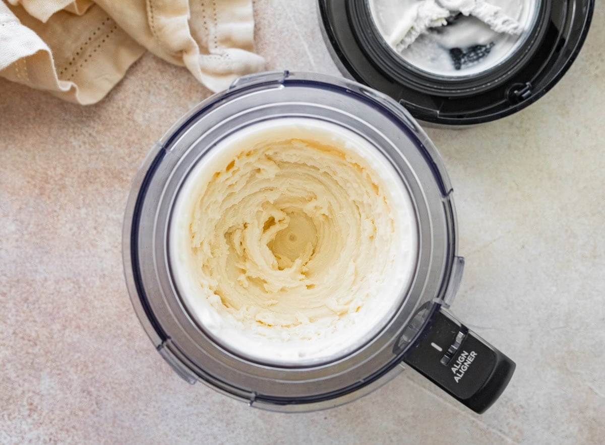 Greek yogurt ice cream blended together in the Ninja Creami.